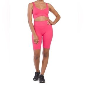 A BY AVOCADO Ribbed Crossover Bra And Bike Short Set Barbiecore Pink Size S/M